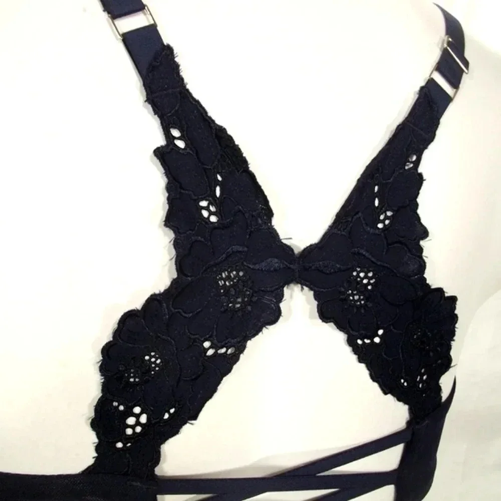 38DDD Unveiled Felina Beautiful Love Front Close‎ Underwire Bra Navy Blue NWT
